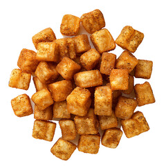 Heap of Golden-Brown Seasoned Tofu Cubes