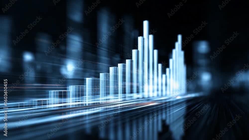 Poster digital data ascent: an abstract visual representing the upward trajectory of data, with illuminated
