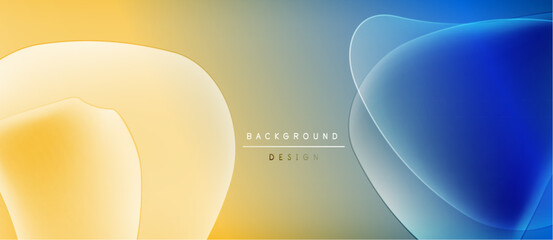 Abstract fluid shapes blend yellow, blue, gray. Gradient colors create modern background design. Minimalist aesthetic, smooth transitions.