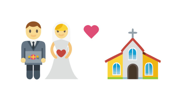 Wedding ceremony vector illustration with bride groom church love heart marriage celebration design element
