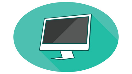 Flat design computer monitor icon with teal background