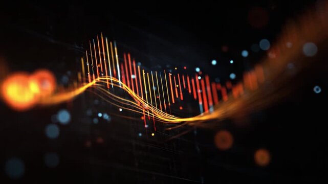 Illuminated Soundwave: A vibrant, abstract soundwave pulses with energy against a dark backdrop, with dynamic lines and bursts of light