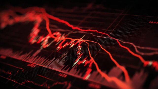 Economic Decline Visual: An ominous view of a digital stock chart, its red lines sharply plummeting to reflect economic uncertainty. This image captures the severity of market fluctuations - Powered by Adobe