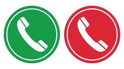 Green and red phone icons with white handset telephone icon