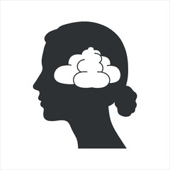 Silhouette profile of a woman's head with white clouds inside the brain area head silhouette woman profile