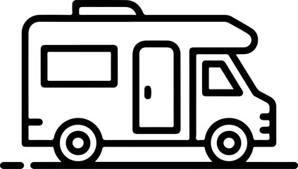 Simple outline icon of a camper van or rv for travel and recreation