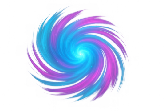 Bright and colorful vortex design element swirling with dynamic motion blur against a transparent background, radiating energy and vibrancy