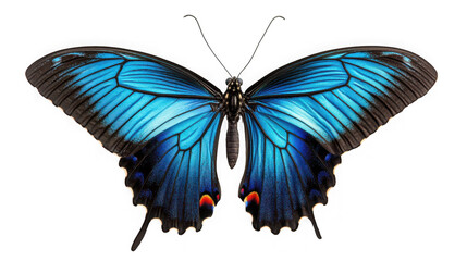 Vibrant blue butterfly with intricate wing patterns isolated on transparent background