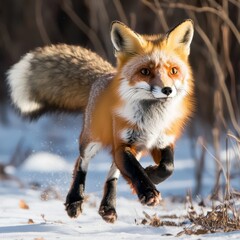 Red Fox Running in Winter Snow