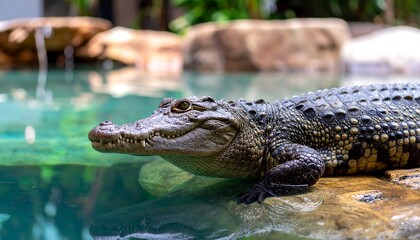 Fototapeta premium Close-up of a young crocodile near water