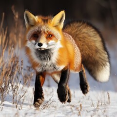 Red Fox Running in the Snow