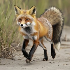 Red Fox Running on Sand