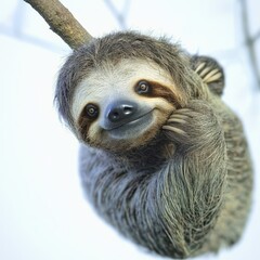 Smiling Sloth Hanging on a Tree Branch