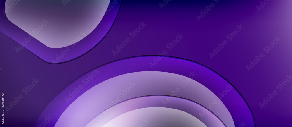 Poster abstract purple layers create depth. smooth curves suggest movement, forming modern design. gradient