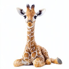 Adorable Baby Giraffe Sitting on White Background