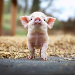 Adorable Piglet Standing on a Farm
