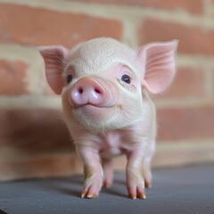 Adorable Pink Piglet Standing on a Surface