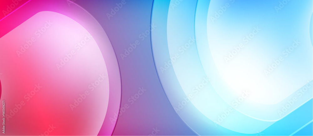 Poster abstract background features vibrant pink, purple, blue gradients. circular shapes overlap creating 