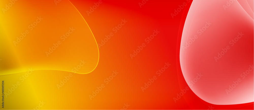 Poster abstract gradients blend yellow, orange, red hues. smooth shapes create dynamic visual flow, contras