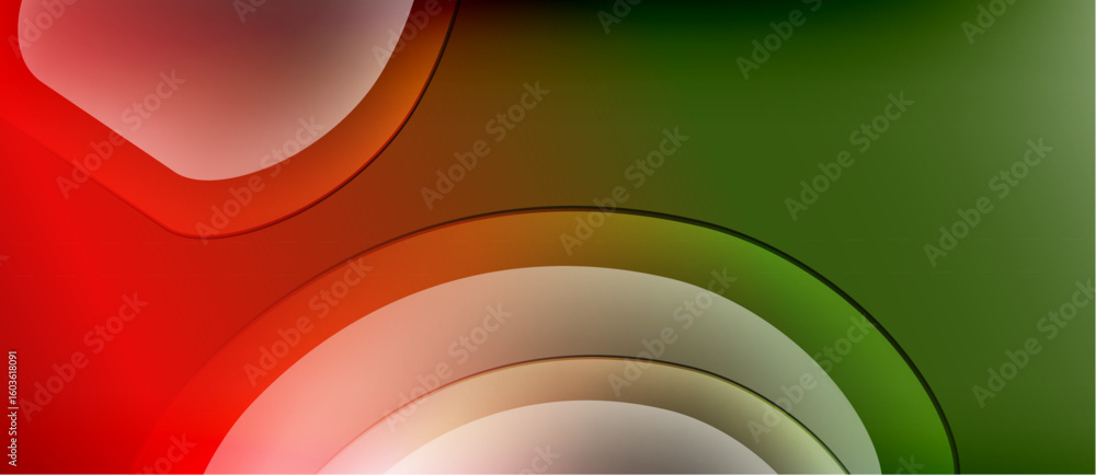 Poster abstract layers, red, green, beige hues blend. smooth curves create dynamic visual effect. minimalis