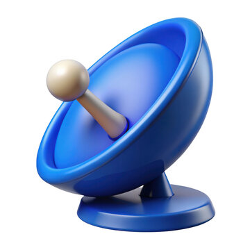 Stylized blue satellite dish with cream colored lnb isolated on transparent background