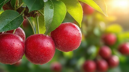 Obraz premium Close-up of plump, ripe plums hanging from a branch.