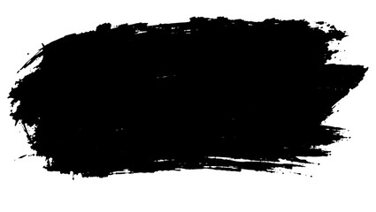 Fototapeta premium Textured black brush stroke with rough edges and splatters on white