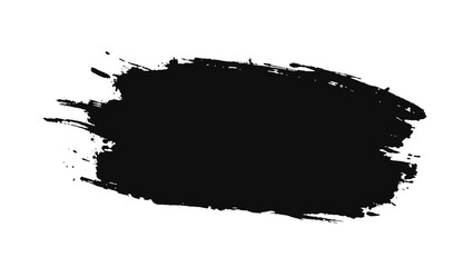 Fototapeta premium Textured black brush stroke with rough edges and splatters on white