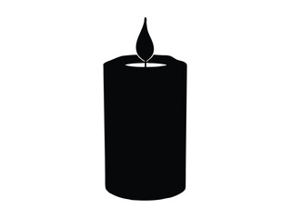 A solitary black candle burns brightly against a stark white background
