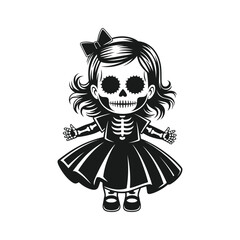 Skeleton girl in dress with bow skull