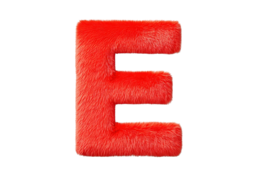 Red Fur Letter E on Transparent Background Decorative Letter