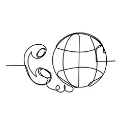 continuous line drawing telephone and earth globe illustration icon
