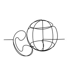 continuous line drawing telephone and earth globe illustration icon