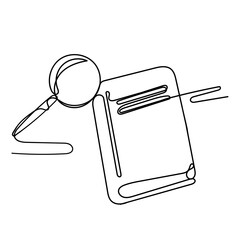 continuous line drawing book and magnifying glass illustration
