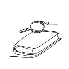 continuous line drawing book and magnifying glass illustration