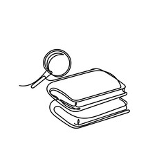 continuous line drawing book and magnifying glass illustration