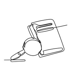 continuous line drawing book and magnifying glass illustration