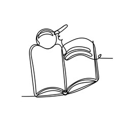 continuous line drawing book and magnifying glass illustration