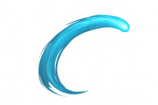 Light blue energy trail curving dynamically, radiating futuristic technological concept with transparent luminescent design