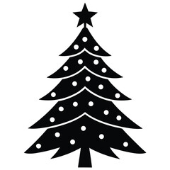 Black christmas tree with star and white dots in vector illustration