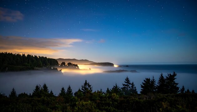 Coastal mist at night.  Starry sky above - Powered by Adobe