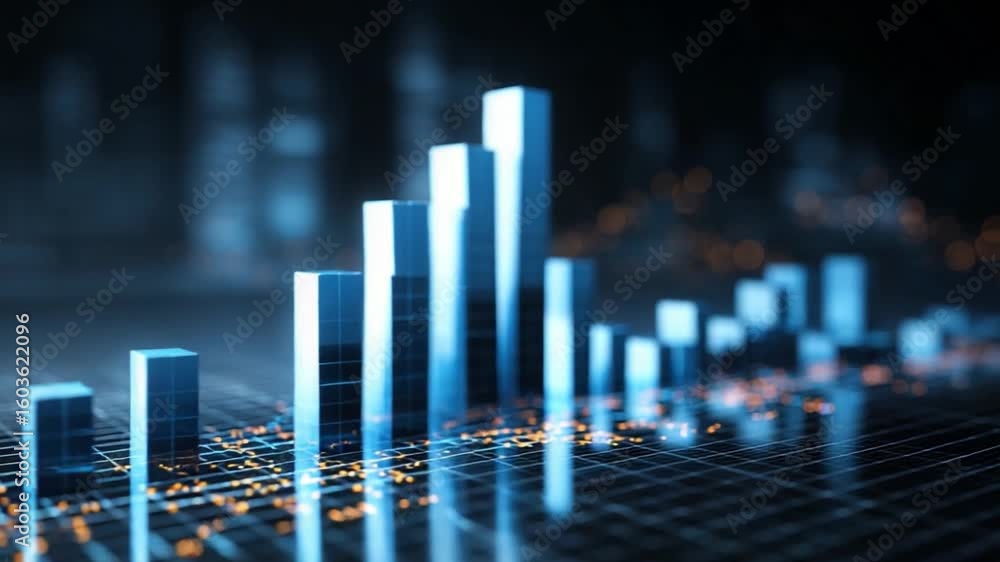 Poster financial dynamics: a captivating 3d render portrays a dynamic upward trend with ascending graph bar