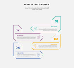 ribbon base shape infographic outline style with 4 point template with creative arrow box opposite direction with sharp edge for slide presentation