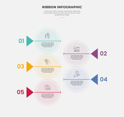 ribbon base shape infographic outline style with 4 point template with transparent circle background with arrow pointer opposite direction for slide presentation