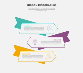 ribbon base shape infographic outline style with 3 point template with flat style with arrow box opposite direction for slide presentation