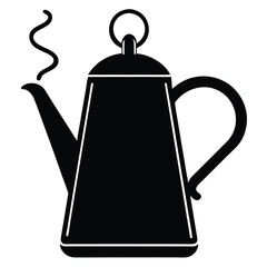A black silhouette of a tall sleek teapot with steam rising