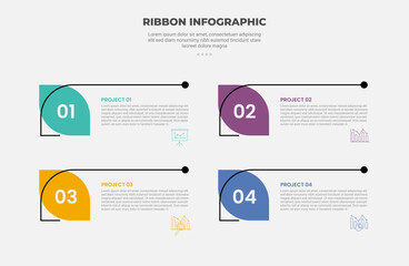 ribbon base shape infographic outline style with 4 point template with open box line divider with leaf badge for slide presentation
