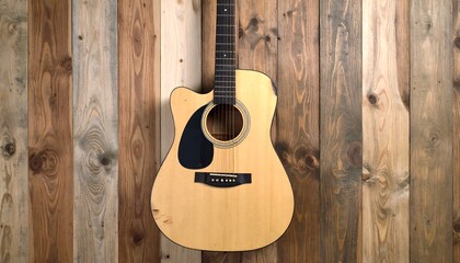 Obraz premium Acoustic guitar on wooden wall (1)