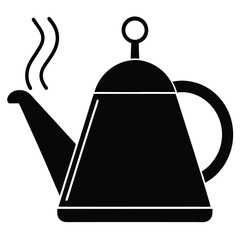 A black silhouette of a teapot with steam rising from the spout