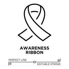 Vector line icon related to awareness ribbon. Perfect Line. Editable Stroke.